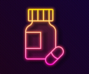 Glowing neon line Sedative pills icon isolated on black background. Vector