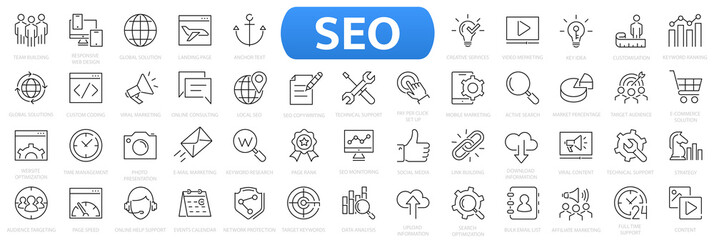SEO line icons collection. Search Engine Optimization icon set. Outline icons collection.