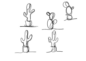 Cactus contour line on white background 