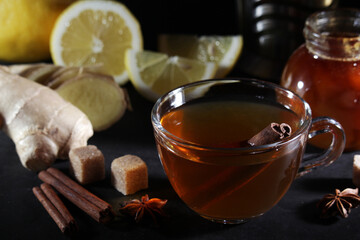 Hot tea with lemon and ginger	