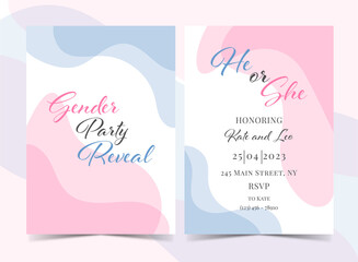 Invitation for gender reveal party with pregnant mother. Vector flat illustration for card, , design, flyer, poster, decor, banner, web, advertising. Beautiful girl, woman.