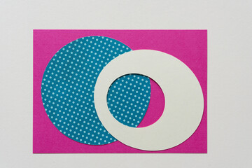 oval with ring, circle with pattern, magenta or pink ground