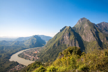 Landscape of Nong Khiaw city from Pha Daeng Peak Viewpoint, Laos