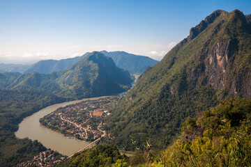 Landscape of Nong Khiaw city from Pha Daeng Peak Viewpoint, Laos