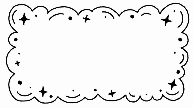 4K HD Doodle Curly Cloud Shining Star Rectangle Frame Border Hand Drawn Drawing Cartoon Dancing Line Stop Motion Minimal Loop Animation Motion Graphic Black White Green Screen Background