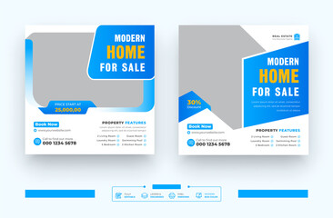 Real Estate Home For Sale Social Media Post Or Square Flyer Template Set Modern Home Sale Or Creative Abstract Shape Web Banner Set Design