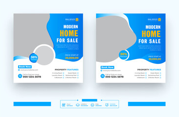 Real Estate Home For Sale Social Media Post Or Square Flyer Template Set Modern Home Sale Or Creative Abstract Shape Web Banner Set Design