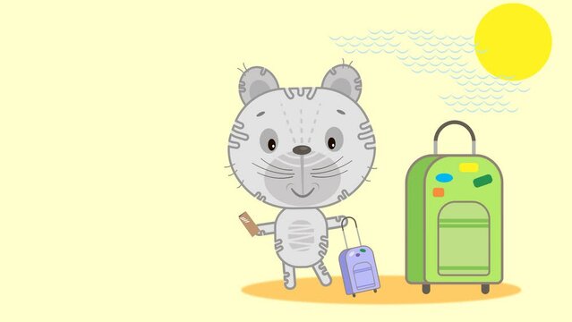 Funny animals, teddy bear is a traveler. Animation in cartoon style.