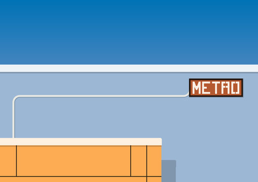 Abstract Architecture, Metro Station in Paris with Blue Sky Background in Minimalist Style, Suitable for Presentation, Poster, and Backdrop.
