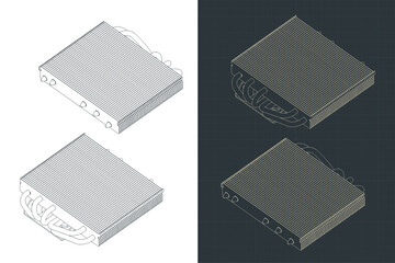 CPU cooler heatsink isometric blueprints