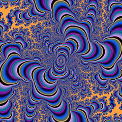 Violet pink yellow fractal seamless pattern with spirals