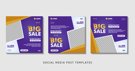 Set of editable square banner templates with photo collage. Suitable for Social Media Post and Online Advertising, Event, and etc. Vector Illustration.