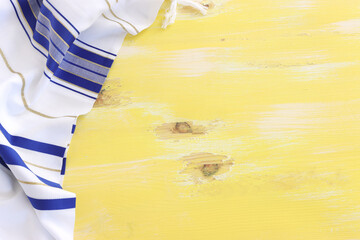 religion image of white prayer talit. Rosh hashanah (jewish New Year holiday), Shabbat and Yom kippur concept