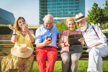 Group of senior people bonding outdoors