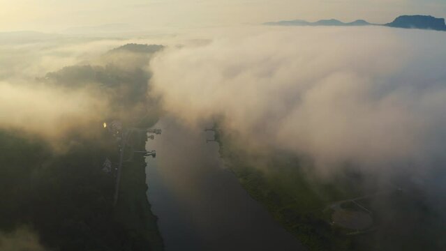 SAXON SWITZERLAND, S&auml;chsische Schweiz, GERMANY. Aerial View by day. Beautiful tourist destination and attraction from above. 4K drone.  (Fall 2021, Original 4K)