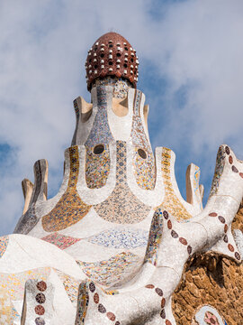 Barcelona, Spain - September 8, 2018 - Barcelona, Spain - September 8, 2018 - The tower of Casa del Guarda in The Park Guell