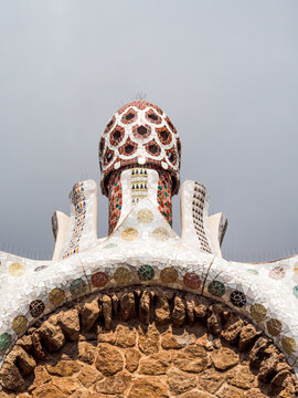 Barcelona, Spain - September 8, 2018 - The tower of Casa del Guarda in The Park Guell