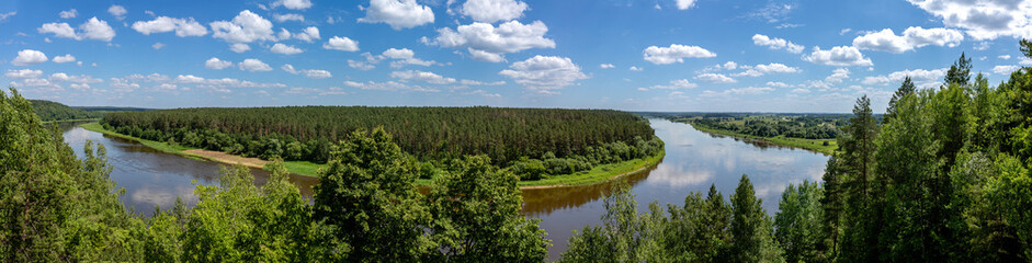 Fototapeta na wymiar Panoramic view of Nemunas Loops Regional Park from the Balbieriskis Nemunas Observation Deck, Lithuania.