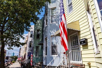 American flags and decoration in the steets of Brooklyn, New York City on the 4th of July -  United States of America