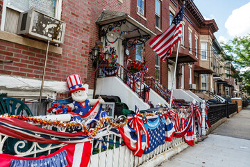 American flags and decoration in the steets of Brooklyn, New York City on the 4th of July -  United States of America