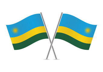 Rwanda crossed flags. Rwandan flags on white background. Vector icon set. Vector illustration.