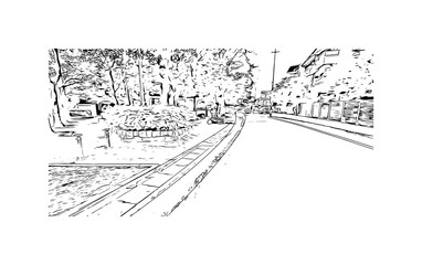Obraz premium Building view with landmark of Nagoya is the city in Japan. Hand drawn sketch illustration in vector.