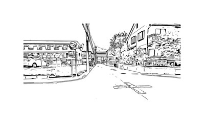 Fototapeta premium Building view with landmark of Nagoya is the city in Japan. Hand drawn sketch illustration in vector.
