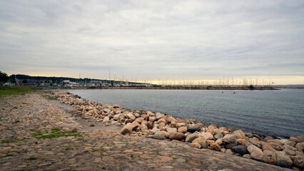 Fototapeta na wymiar View over harbour in Helsingor, Denmark (Helsingør Nordhavn).