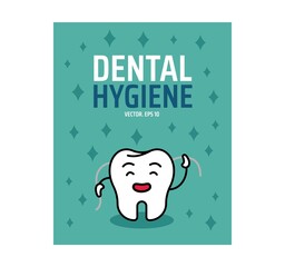 Fototapeta na wymiar Dental poster. Cartoon dentist character with happy smile face. Tooth health care. Medical children icon. Stomatology mascot. Oral hygiene. Dentistry treatment and gum. Vector banner