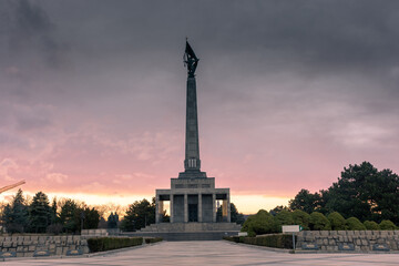Amazing sunset over the Slavin memorial in Bratislava,  Slovakia, reminiscent of soviet soldiers