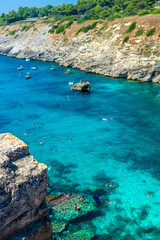 PORTO MIGGIANO, ITALY, 13 AUGUST 2021 Amazing crystal clear waters in Porto Miggiano Beach, Salento, Apulia