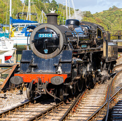 Black and red steam locomotive on Dartmouth Railway