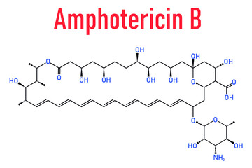 Skeletal formula of Amphotericin B antifungal drug molecule.