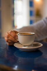 Espresso coffee- Coffee machine. Taking a face Bowl