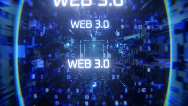camera movement along technological tunnel with inscriptions web 3.0 Looped animation.. seamless animation