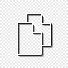 Copy, document simple icon vector. Flat design. White with shadow on transparent grid.ai