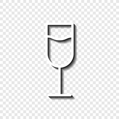 Glass of champagne simple icon vector. Flat design. White with shadow on transparent grid.ai