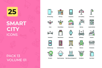 Smart City Icons Collection. Set contains such Icons as Solar Energy, Green Energy, Parking Area, Bus Stop, and more.