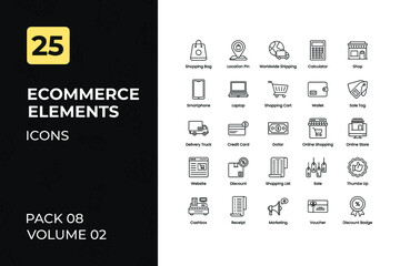 E-Commerce Icons Collection. Set contains such Icons as Shopping Bag, Worldwide Shipping, Shop, Sale Tag, and more.