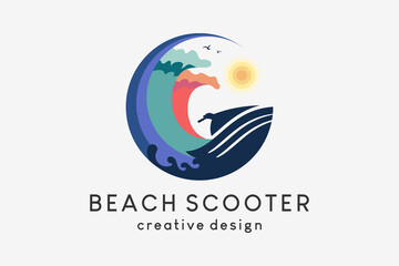 Beach or sea scooter logo design combined with waves in circles