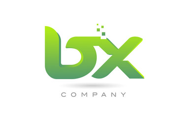 joined BX alphabet letter logo icon combination design with dots and green color. Creative template for company and business