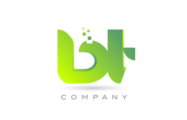Fototapeta premium joined BT alphabet letter logo icon combination design with dots and green color. Creative template for company and business