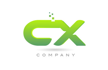 Obraz premium joined CX alphabet letter logo icon combination design with dots and green color. Creative template for company and business
