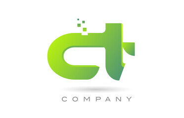 joined CT alphabet letter logo icon combination design with dots and green color. Creative template for company and business