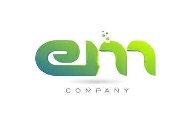 joined EM alphabet letter logo icon combination design with dots and green color. Creative template for company and business