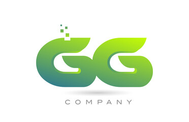 joined GG alphabet letter logo icon combination design with dots and green color. Creative template for company and business