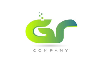 joined GR alphabet letter logo icon combination design with dots and green color. Creative template for company and business