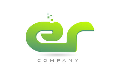 joined ER alphabet letter logo icon combination design with dots and green color. Creative template for company and business