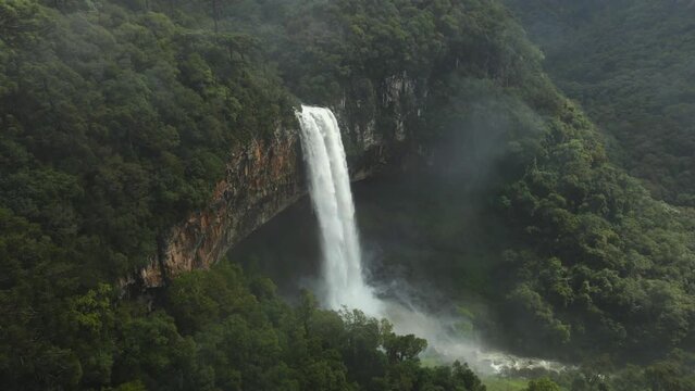Beautiful Waterfall among Lush Dense Greenery. Aerial View