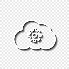 Gear, cloud simple icon vector. Flat design. White with shadow on transparent grid.ai